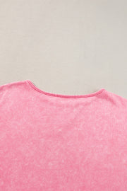 Strawberry Pink Mineral Wash Drop Sleeve Patchwork Plus Tee