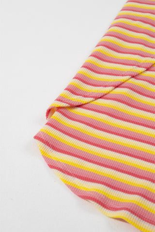 Yellow Stripe Rainbow Tee Tasseled String Wide Leg Pants Set