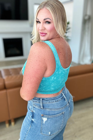 When and Where Reversible Ribbed Cropped Tank in Light Teal