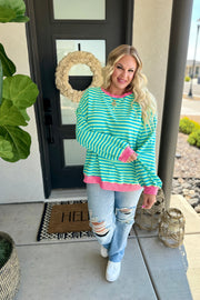 PREORDER: Best Selling Larson Contrast Pullover in Green/Blue