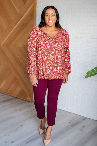 Sunday Brunch Blouse in Rust Floral