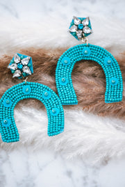 Buggy Beaded Horse Shoe Earring in Turquoise